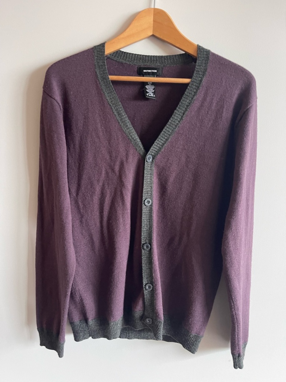 Distinction Men's Plum Cardigan with Gray Trim